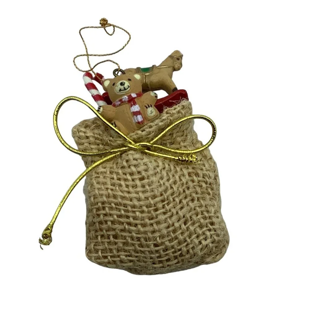 Santa's Claus Sack Filled with Toys Teddy Bear Horse Christmas Ornament 3.5